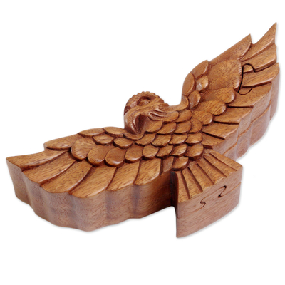 Wood puzzle box, 'Garuda Bird' - Hand Made Wood Puzzle Box of a Bird from Indonesia