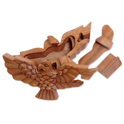 Puzzlebox aus Holz - Handgefertigte Holzpuzzle-Box eines Vogels aus Indonesien