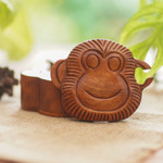 Wood puzzle box, 'Happy Monkey' - Hand Made Wood Puzzle Box Monkey Face from Indonesia