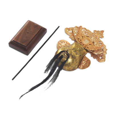 Maske aus Holz und Kupfer - Goldfarbene Holz- und Kupfermaske aus Indonesien