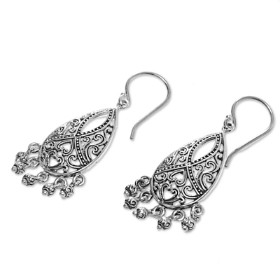 Sterling silver dangle earrings, 'Hidden Hearts' - Sterling Silver Heart Earrings Handmade in Indonesia