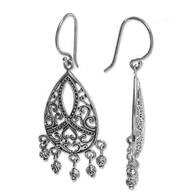 Sterling silver dangle earrings, 'Hidden Hearts' - Sterling Silver Heart Earrings Handmade in Indonesia