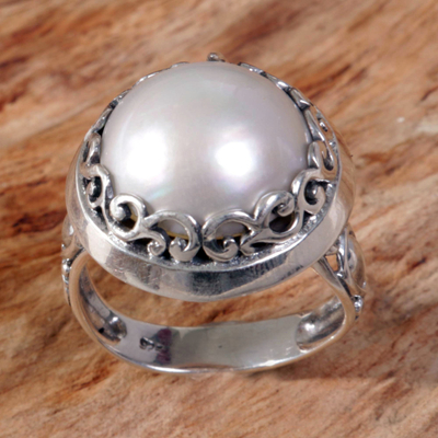 Anillo de cóctel con perlas cultivadas - Perla Mabe cultivada en anillo de cóctel de plata 925 de Bali
