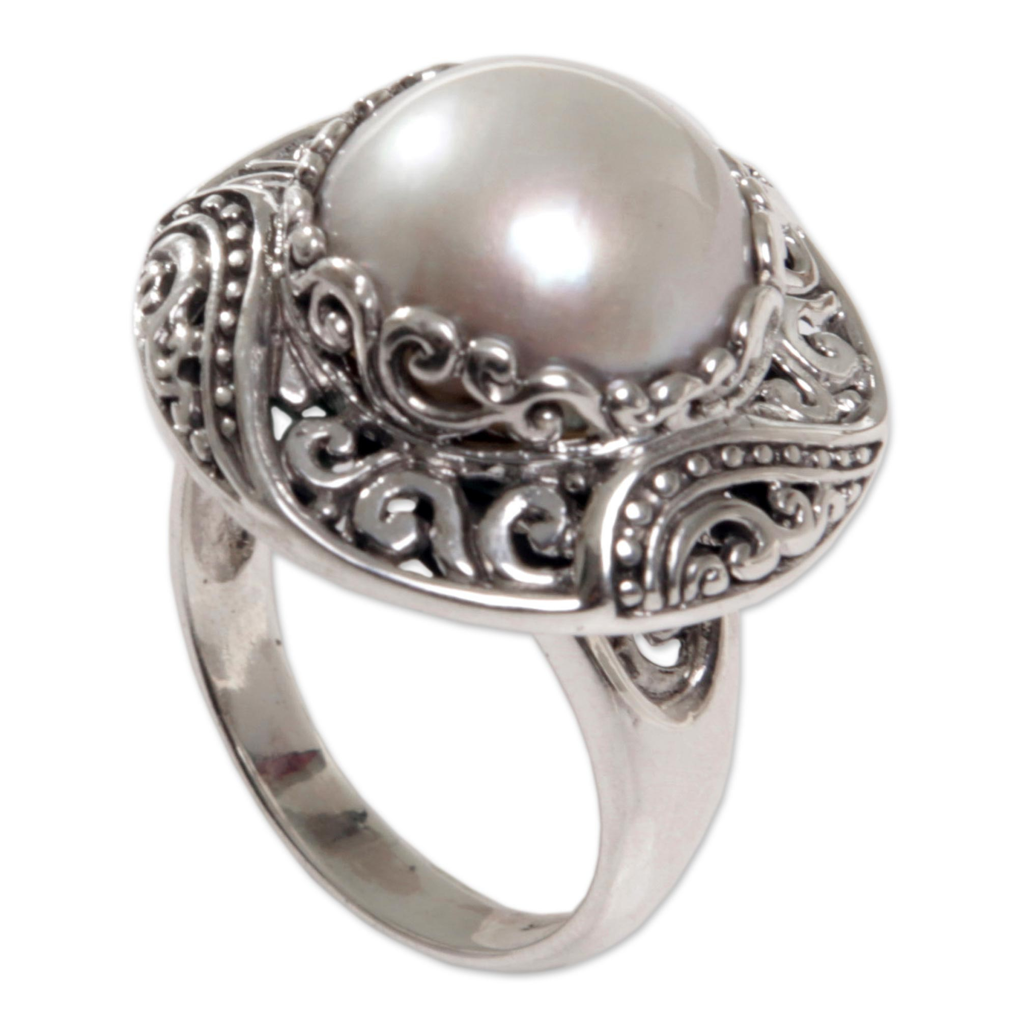 Cultured Mabe Pearl Ring Hand Crafted in Indonesia - Tedung Bali | NOVICA