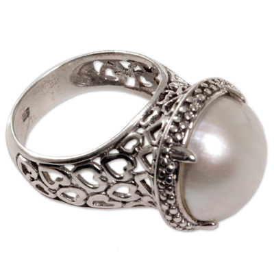 Cultured mabe pearl cocktail ring, 'A Thousand Hearts' - Cultured Mabe Pearl Ring Hand Crafted in Indonesia