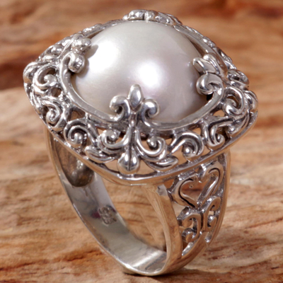 Cultured mabe pearl cocktail ring, 'Grand Duchess' - Cultured Mabe Pearl Ring Hand Crafted in Indonesia