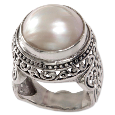 Cultured mabe pearl cocktail ring, 'Royal Dome' - Cultured Mabe Pearl Ring Hand Crafted in Indonesia