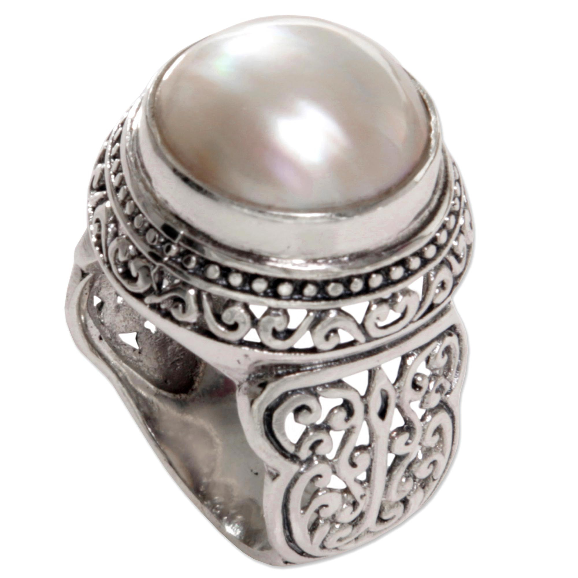 Cultured Mabe Pearl Ring Hand Crafted in Indonesia - Royal Dome | NOVICA