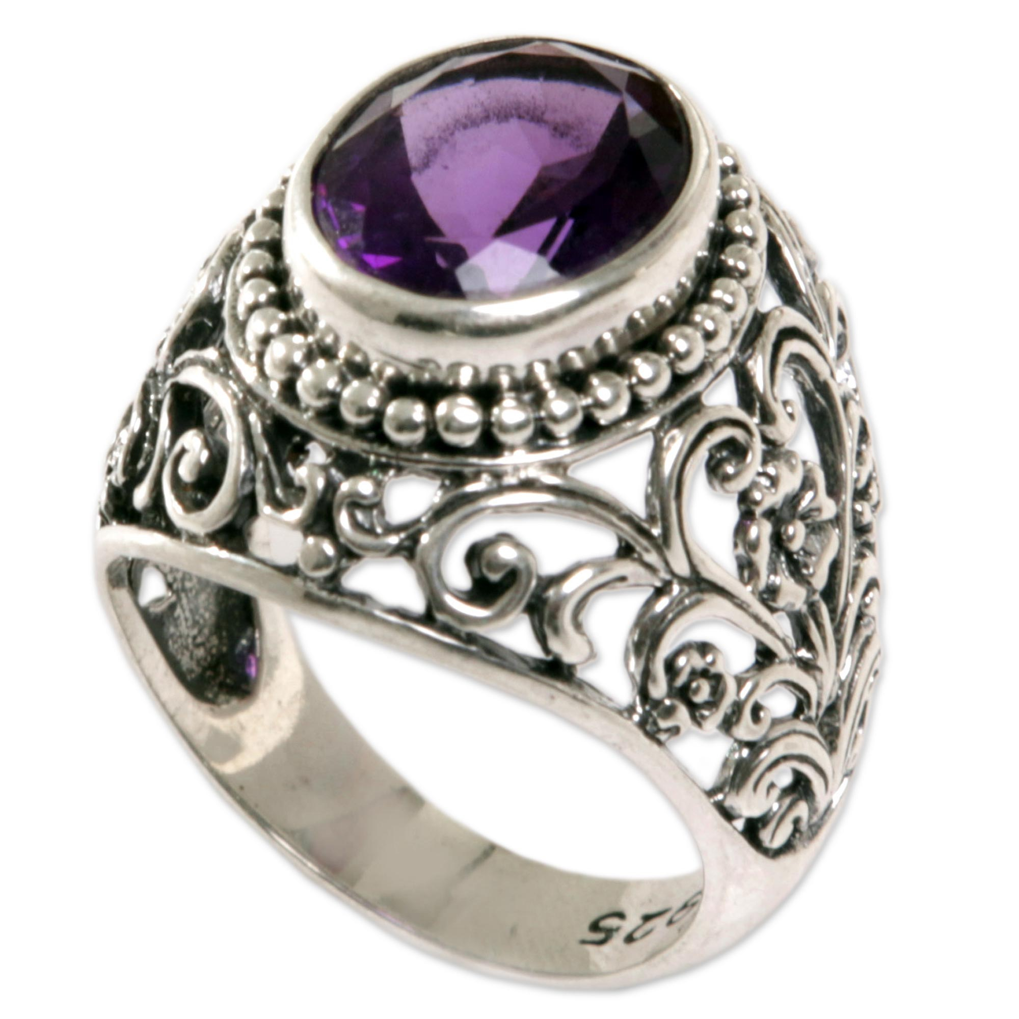 Amethyst Cocktail Ring Handcrafted in Indonesia - Mystical Purple | NOVICA