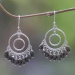 Cultured pearl chandelier earrings, 'Halo Eclipse' - Handmade Cultured Pearl Sterling Silver Chandelier Earrings