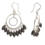 Cultured pearl chandelier earrings, 'Halo Eclipse' - Handmade Cultured Pearl Sterling Silver Chandelier Earrings