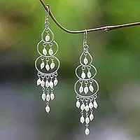 Cultured pearl chandelier earrings, 'Moonlit Orbs' - Sterling Silver Cultured Pearl Chandelier Earrings Indonesia