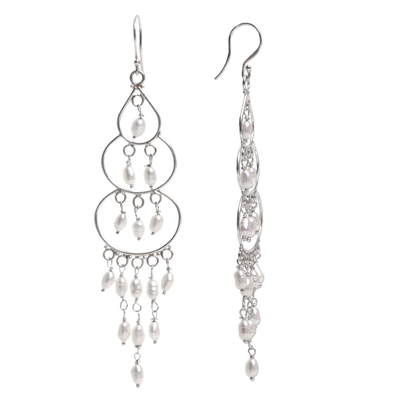 Pendientes tipo candelabro con perlas cultivadas - Pendientes tipo candelabro de plata de ley con perlas cultivadas de Indonesia