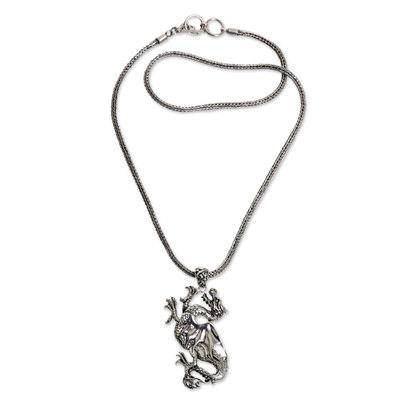 Sterling silver pendant necklace, 'Dragon Rage' - Handmade Indonesian Sterling Silver Pendant Dragon Necklace
