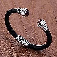 Garnet cuff bracelet, 'Untouched Romance'