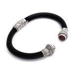 Garnet cuff bracelet, 'Untouched Romance' - Garnet Sterling Silver Rubber Cuff Bracelet from Indonesia