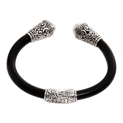 Cultured pearl cuff bracelet, 'Moon Romance' - Cultured Pearl Sterling Silver Cuff Bracelet from Indonesia