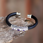 Amethyst cuff bracelet, 'Untouched Purple' - Sterling Silver Amethyst Cuff Bracelet from Indonesia