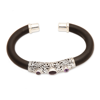 Amethyst cuff bracelet, 'Untouched Purple' - Sterling Silver Amethyst Cuff Bracelet from Indonesia