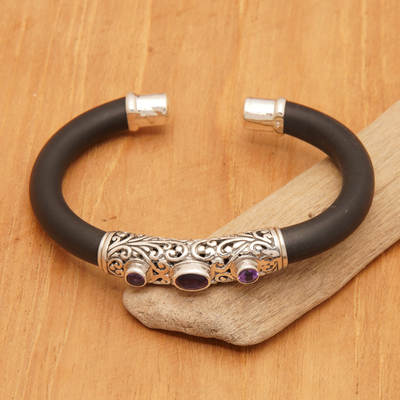 Amethyst cuff bracelet, 'Untouched Purple' - Sterling Silver Amethyst Cuff Bracelet from Indonesia