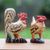 Holzskulpturen, (Paar) - Handgeschnitzte Hühnerskulpturen aus Holz in Beige (Paar)