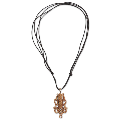 Bone pendant necklace, 'Ocean Dweller' - Hand Made Bone Pendant Necklace Octopus from Indonesia