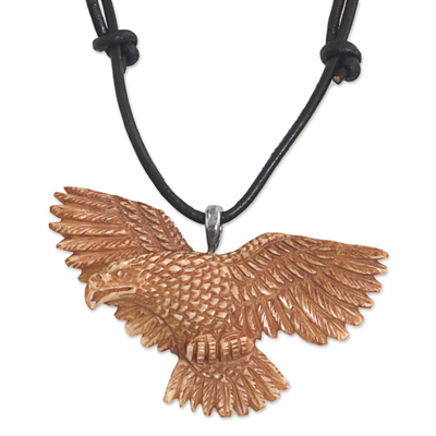 Hand Made Bone Pendant Necklace Eagle from Indonesia