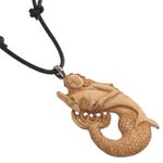 Bone pendant necklace, 'Mermaid and Dolphin' - Hand Made Bone Pendant Necklace Mermaid Dolphin Indonesia