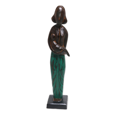 Holzskulptur, (17 Zoll) - Hübsche 17-Zoll-Mutter-Kind-Skulptur aus handgeschnitztem Holz