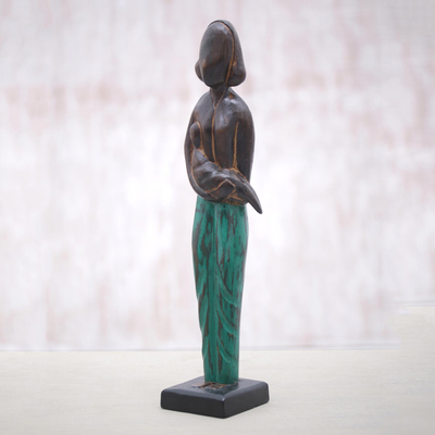 Holzskulptur, (17 Zoll) - Hübsche 17-Zoll-Mutter-Kind-Skulptur aus handgeschnitztem Holz