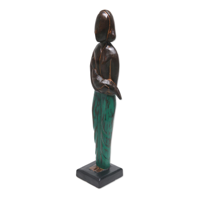 Wood sculpture, 'Lovely Mother' (17 inch) - Lovely 17 Inch Mother and Baby Sculpture in Hand Carved Wood