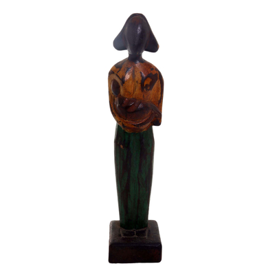 Escultura de madera (12,5 pulgadas) - Preciosa Escultura Madre e Hijo en Madera Tallada a Mano