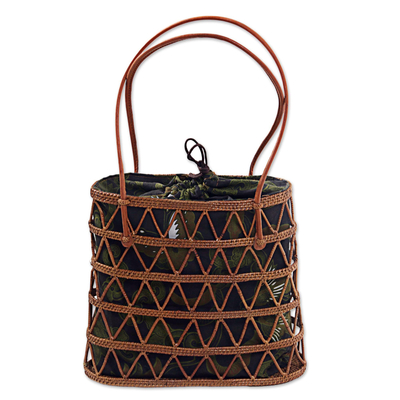 Ate grass handle handbag, 'Butterfly Cage' - Hand Made Ate Grass Handle Handbag from Indonesia