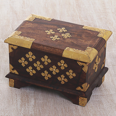 Wood and recycled aluminum decorative box, 'Lombok Majesty' - Hand Made Wood and Aluminum Decorative Box from Indonesia