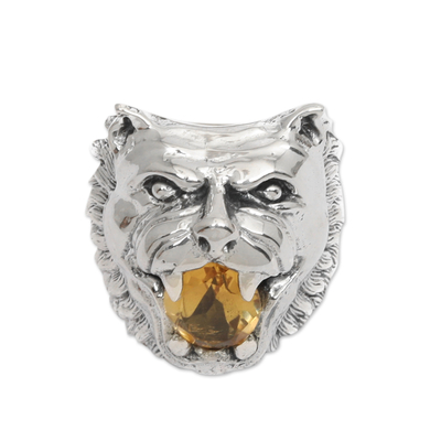 Sterling Silver Citrine Cocktail Ring Wolf Face Indonesia