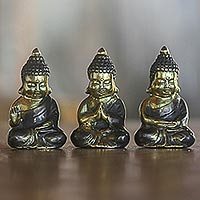 Bronze figurines, 'Meditating Baby Buddhas' (set of 3) - Gold Colored Bronze Sculptures Buddha (Set of 3) Indonesia