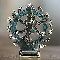 Bronze sculpture, 'Shiva Nataraja' - Bronze Sculpture of Hindu God Shiva Green from Indonesia