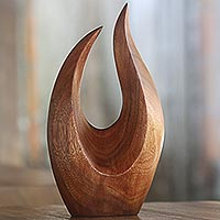 Hand Carved Natural Suar Wood Fire Flames Sculpture,'Fire Flames'