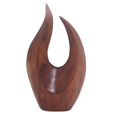 Wood sculpture, 'Fire Flames' - Hand Carved Natural Suar Wood Fire Flames Sculpture