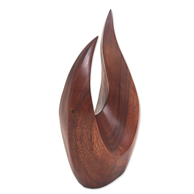 Wood sculpture, 'Fire Flames' - Hand Carved Natural Suar Wood Fire Flames Sculpture