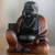 Wood sculpture, 'Joyful Buddha' - Hand Carved Buddha Suar Wood Sculpture Black and Brown (image 2) thumbail