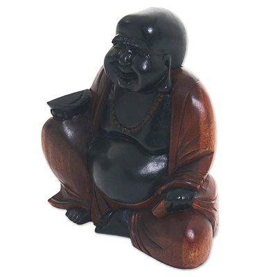 Escultura de madera - Escultura de Buda Tallada a Mano en Madera de Suar Negro y Marrón