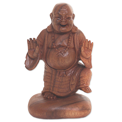 Hand Carved Suar Wood Laughing Buddha Statuette