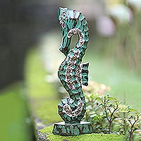 Wood sculpture, ‘Calming Seahorse’ - Hand Carved Wooden Statuette of Seahorse from Indonesia
