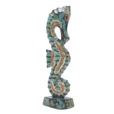 Hand Carved Wooden Statuette of Seahorse from Indonesia