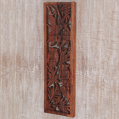 Panel de relieve de pared de madera - Búhos en relieve de pared de madera hechos a mano de Indonesia