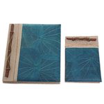 Natural fiber notebooks, 'Autumn Spirit in Blue' (pair) - Handcrafted Pair of Rice Paper Notebooks from Indonesia
