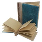 Natural fiber notebooks, 'Autumn Spirit in Blue' (pair) - Handcrafted Pair of Rice Paper Notebooks from Indonesia
