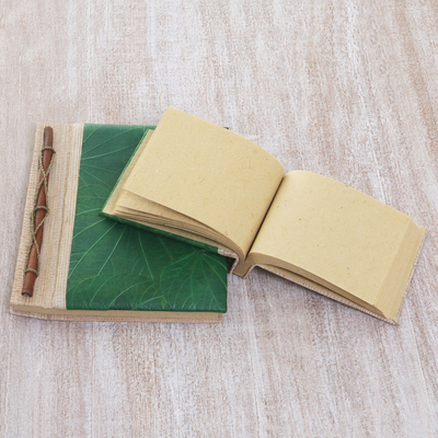 Natural fiber notebooks, 'Autumn Spirit in Green' (pair) - Handcrafted Pair of Rice Paper Notebooks from Indonesia