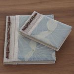 Natural fiber notebooks, 'Autumn Spirit in Grey' (pair) - Handcrafted Pair of Rice Paper Notebooks from Indonesia
